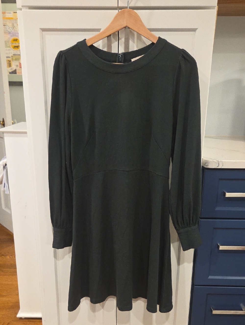 LOFT Dark Green Long-Sleeve Fit & Flare Dress